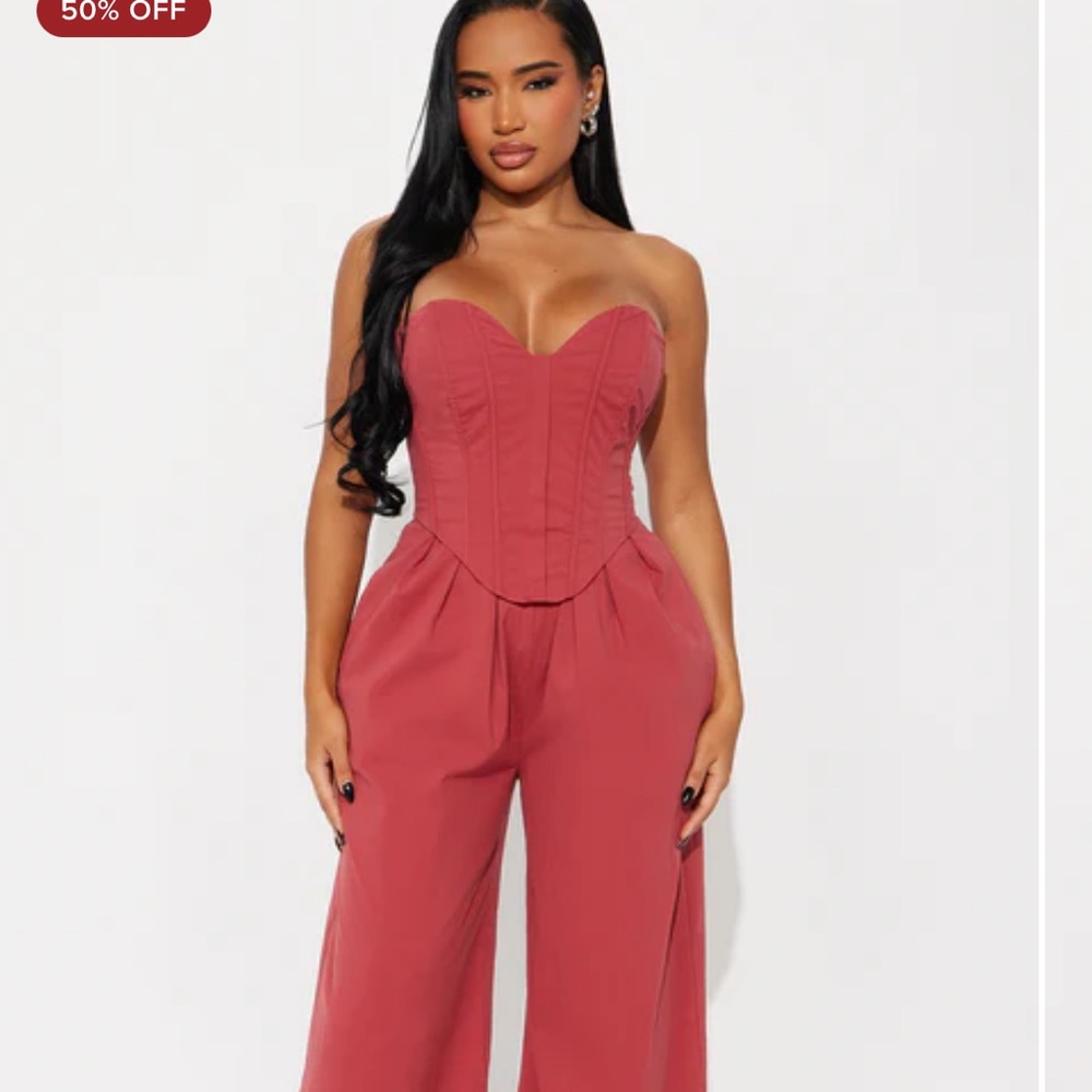 Fashion Nova Strapless Red Jumpsuit
